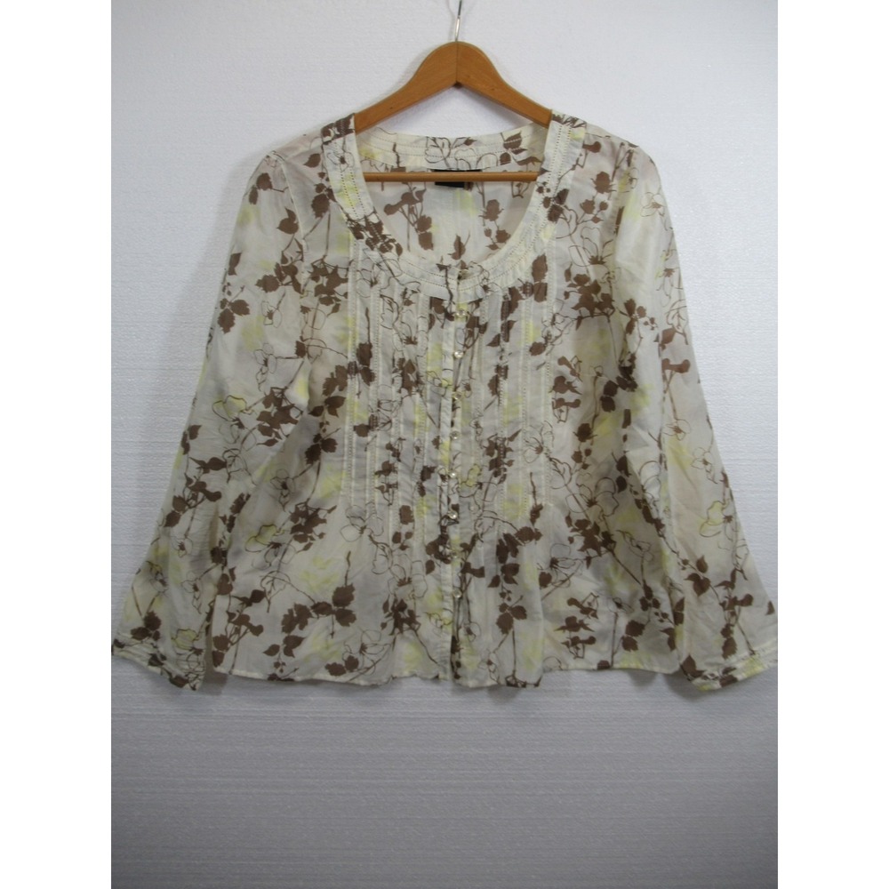Sonoma Silk Blend Pleated Blouse Women Large Lightweight Floral Semi-Sheer